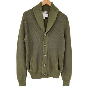 Sun + Stone Mens Shawl Collar Ribbed Cardigan Sweater Cotton Chunky Knit Size S